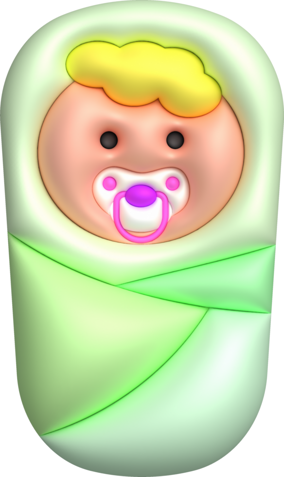 3D illustration newborn sleeping baby wrapped in a blanket.Pillow and blanket for child. minimal style. png