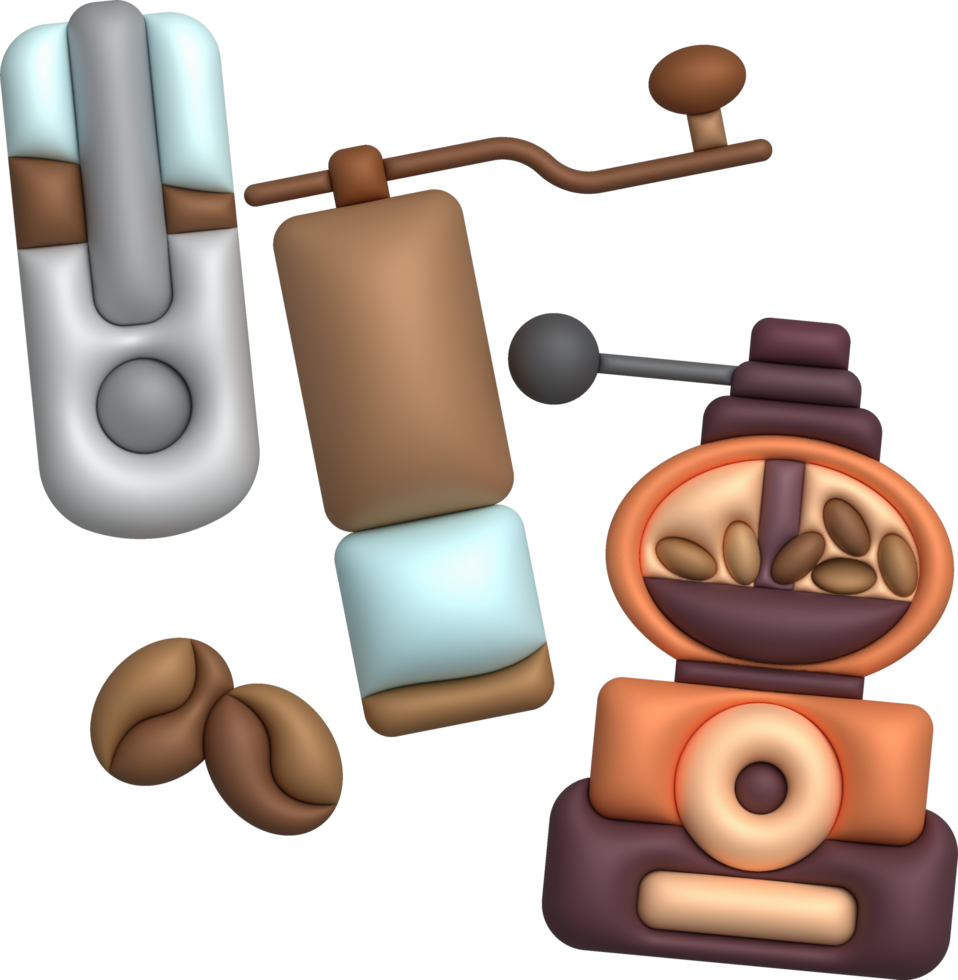 3d illustration Portable coffee grinders and manual coffee grinders coffee shop concept. png