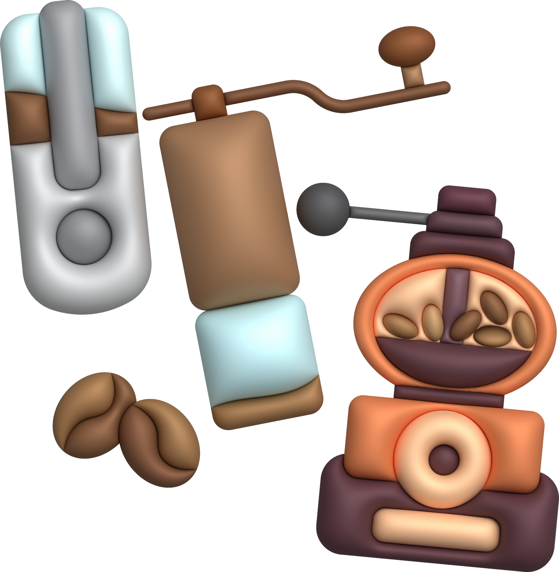 3d illustration Portable coffee grinders and manual coffee grinders