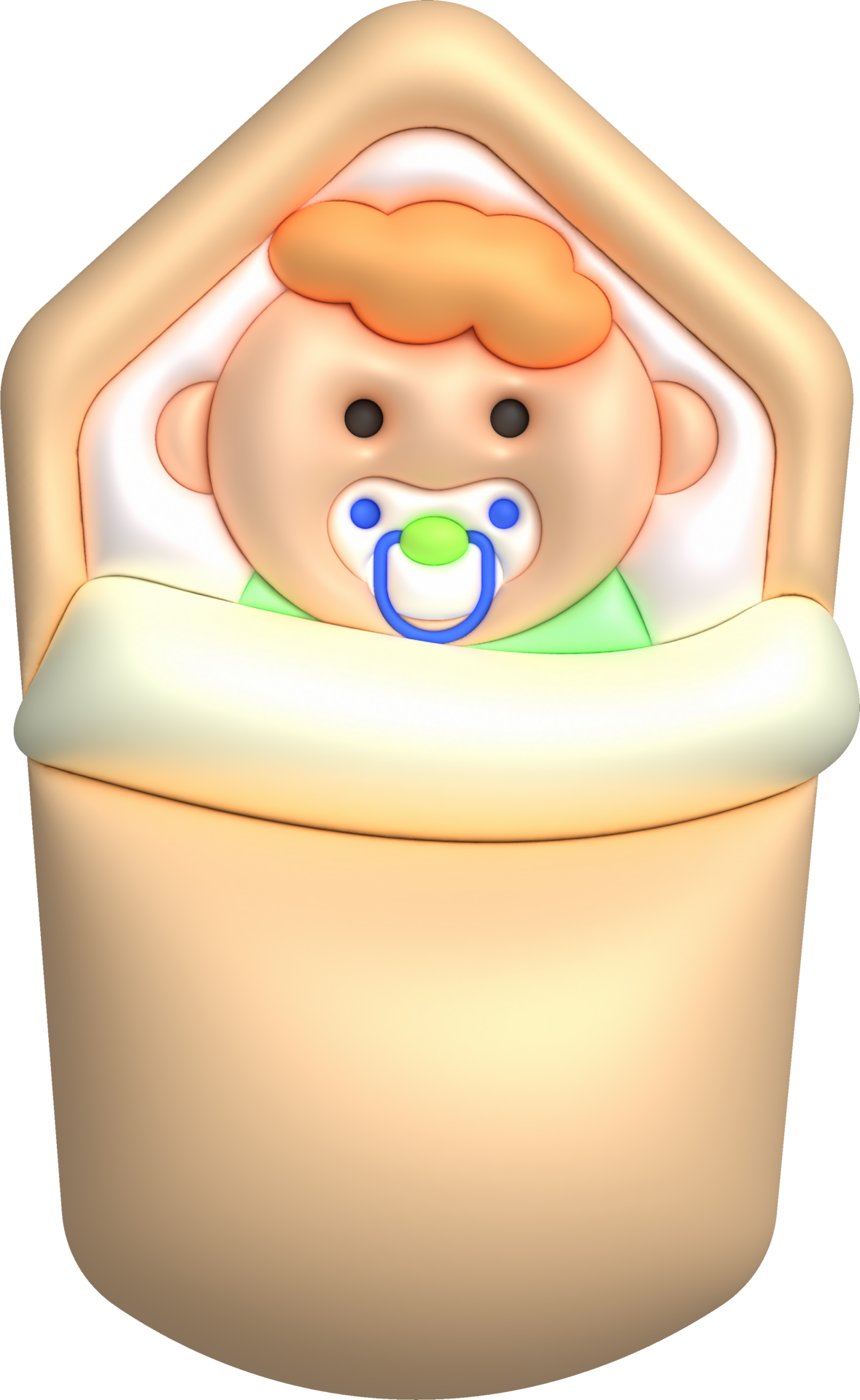 3D illustration newborn sleeping baby wrapped in a blanket.Pillow and