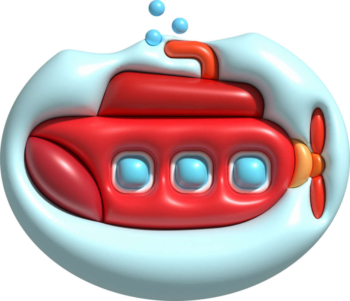 3D illustration  Submarine undersea with bubble.Kids toys minimal style. png