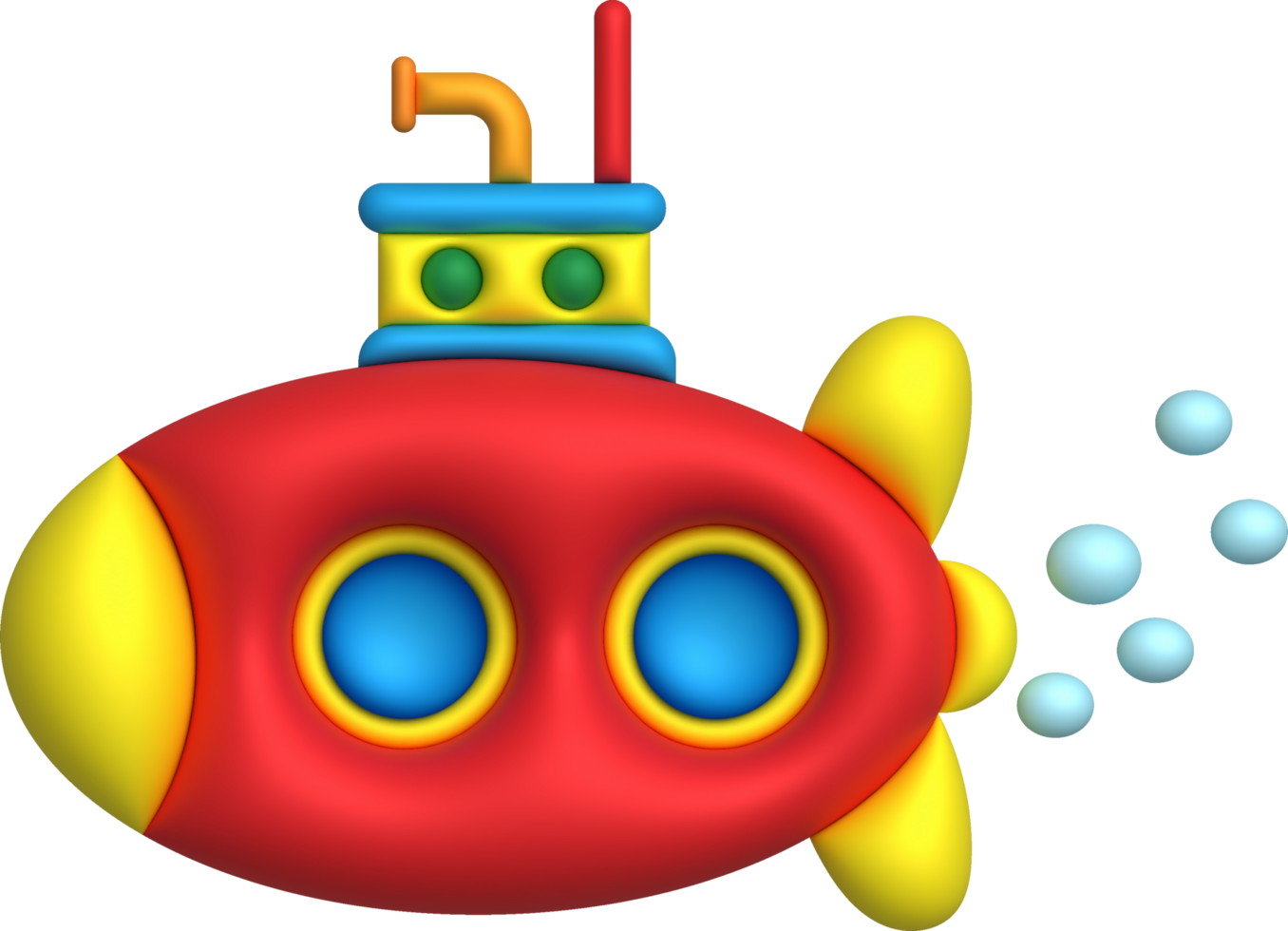 3d Illustration U-Boot unterseeisch mit bubble.kids Spielzeuge minimal Stil. png