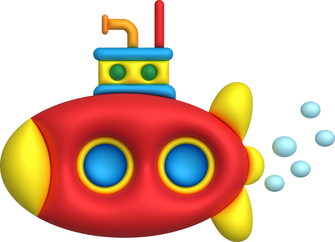 3D illustration  Submarine undersea with bubble.Kids toys minimal style. png