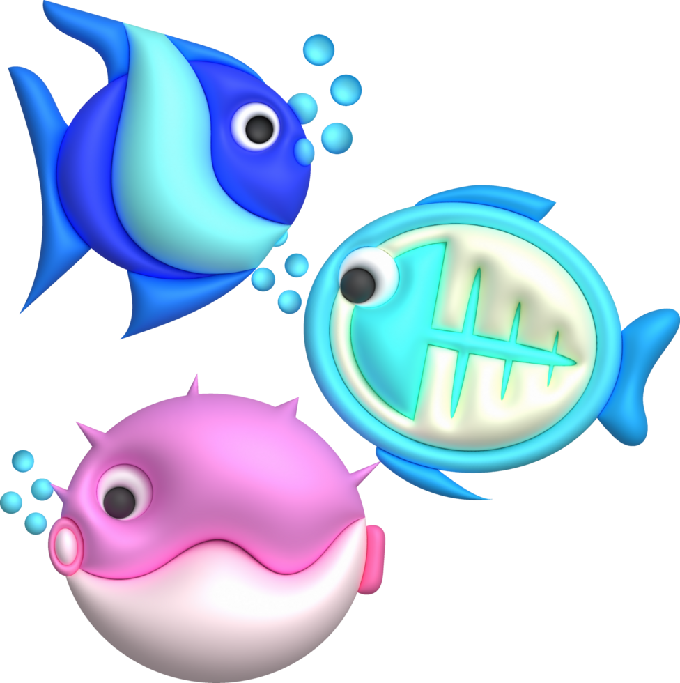 3d illustration mignonne sous-marin animaux mer poisson populaire Couleur poisson. minimal style. png