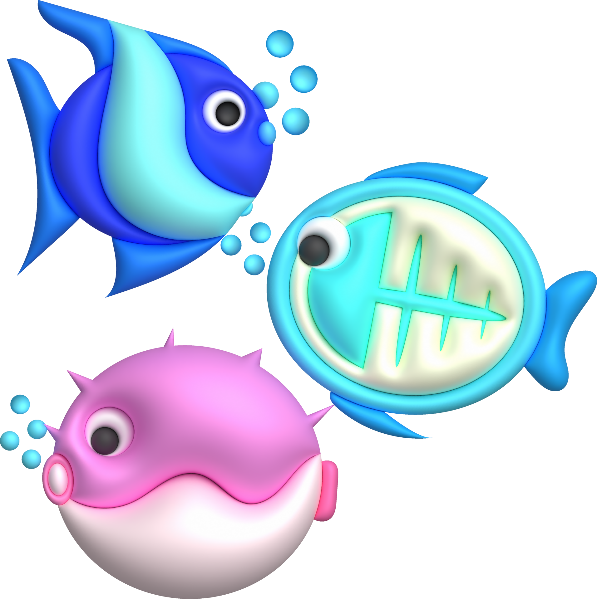 3D illustration Cute underwater animals Sea fish popular color fish ...