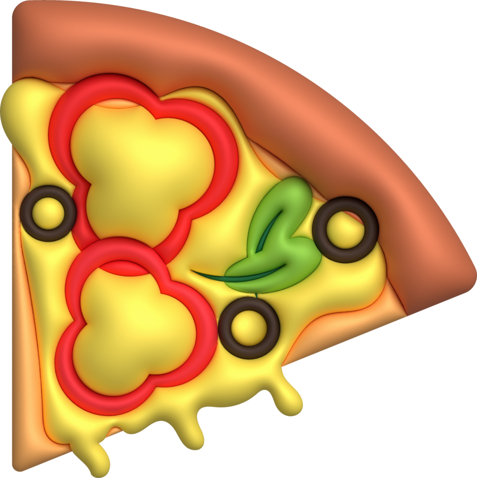 3D illustration Pizza slices topped with vegetables and cheese. minimal style. png