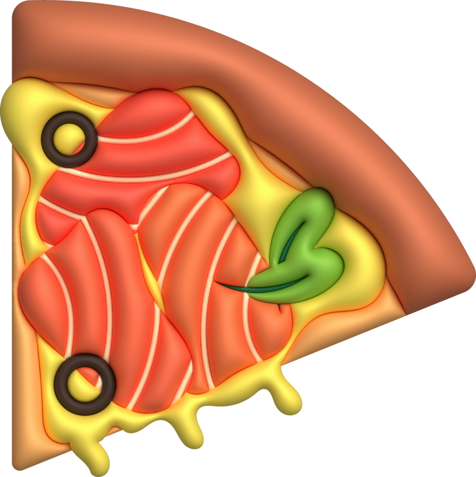 3D illustration Slices of pizza topped with salmon, vegetables and cheese. minimal style. png