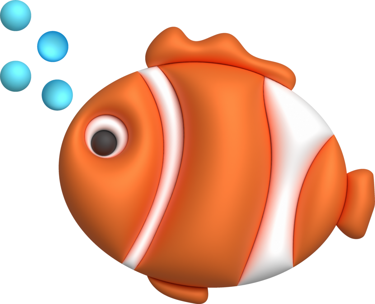 3D illustration Cute underwater animals Sea fish popular color fish. minimal style. png