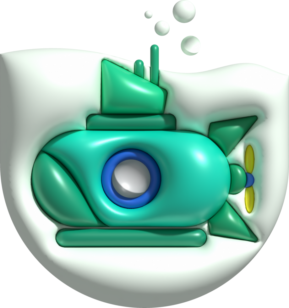 3D illustration  Submarine undersea with bubble.Kids toys minimal style. png