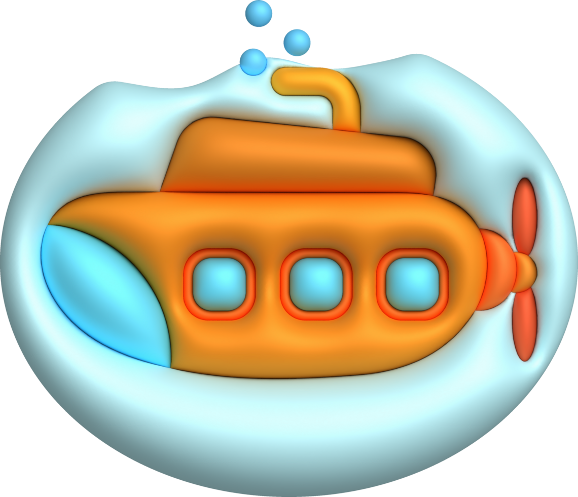 3d ilustración submarino submarino con burbuja.niños juguetes mínimo estilo. png