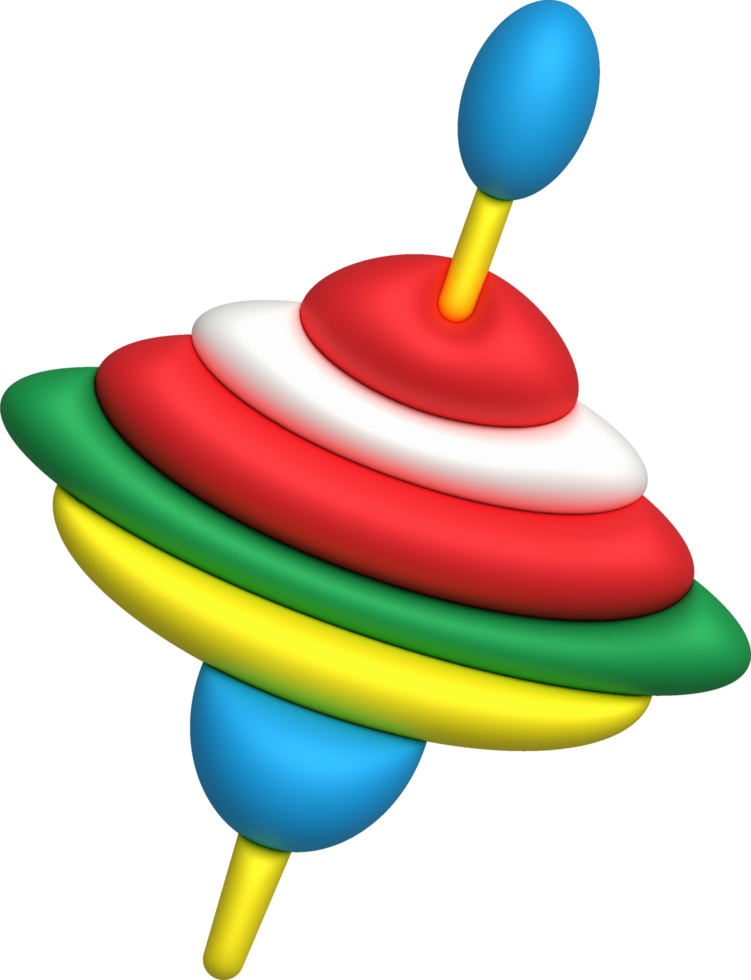 3D illustration Spinning top toy spinning game.Kids toys minimal style. png