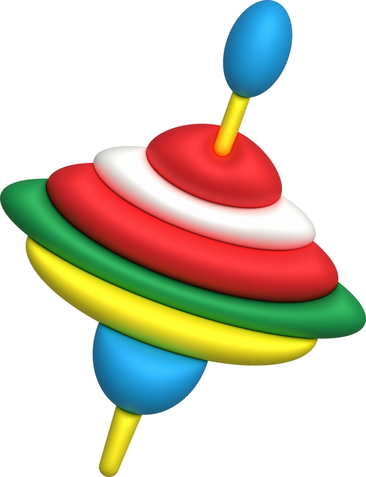 3D illustration Spinning top toy spinning game.Kids toys minimal style. png