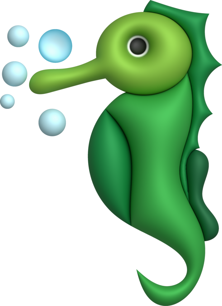 3D illustration Cute underwater animals sea horse. minimal style. png