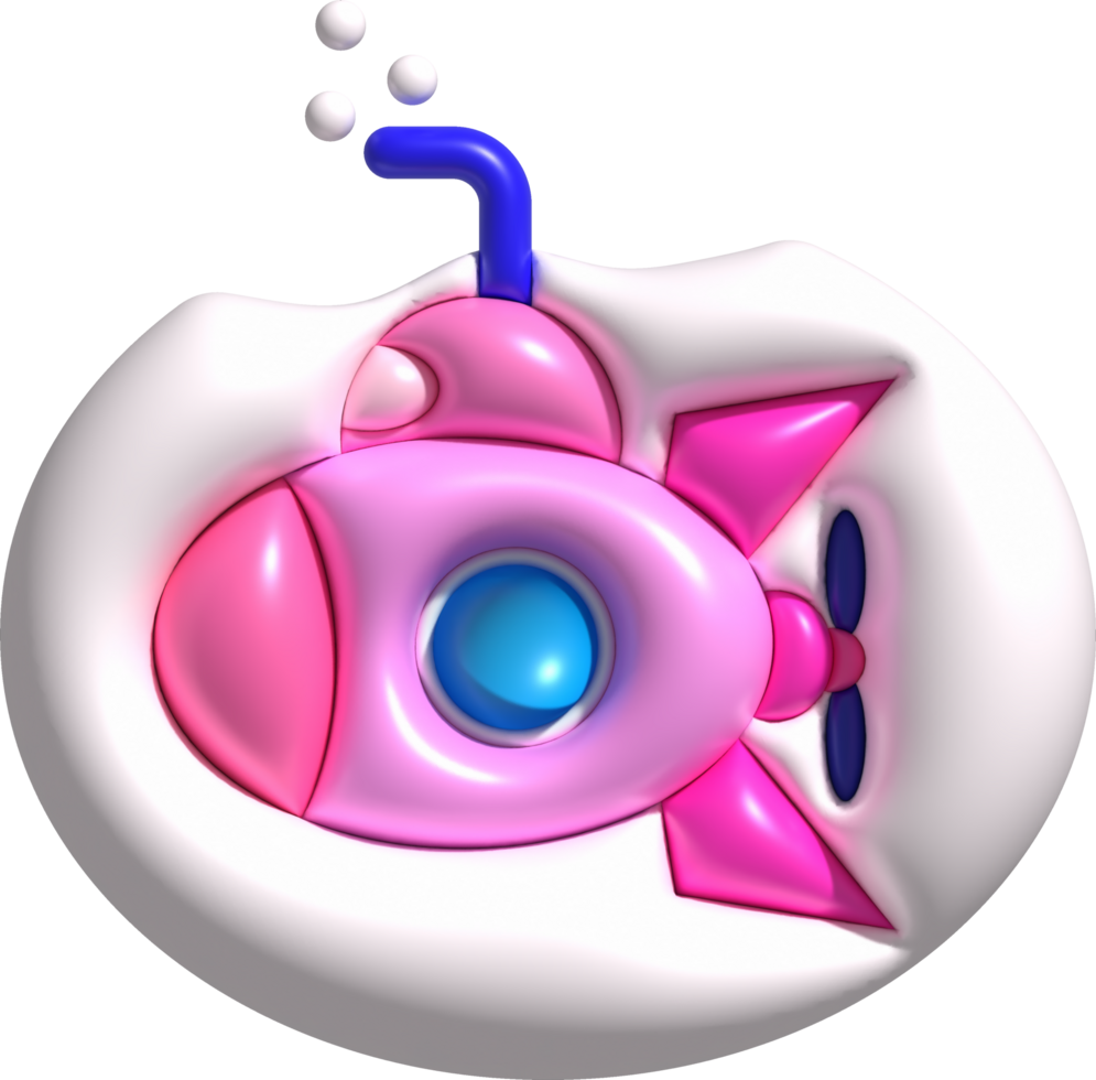 3D illustration  Submarine undersea with bubble.Kids toys minimal style. png