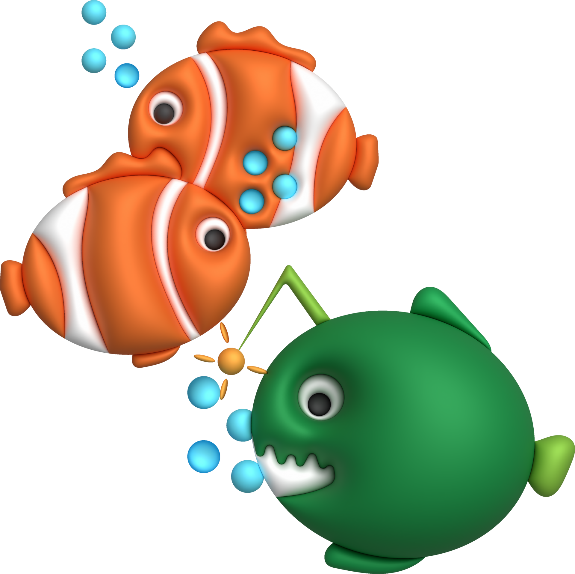 3D illustration Cute underwater animals Sea fish popular color fish ...