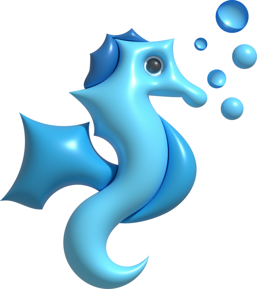 3D illustration Cute underwater animals sea horse. minimal style. png