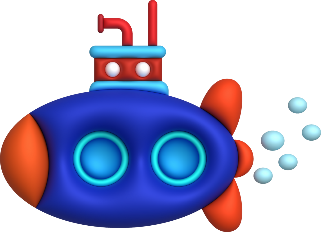 3d ilustración submarino submarino con burbuja.niños juguetes mínimo estilo. png