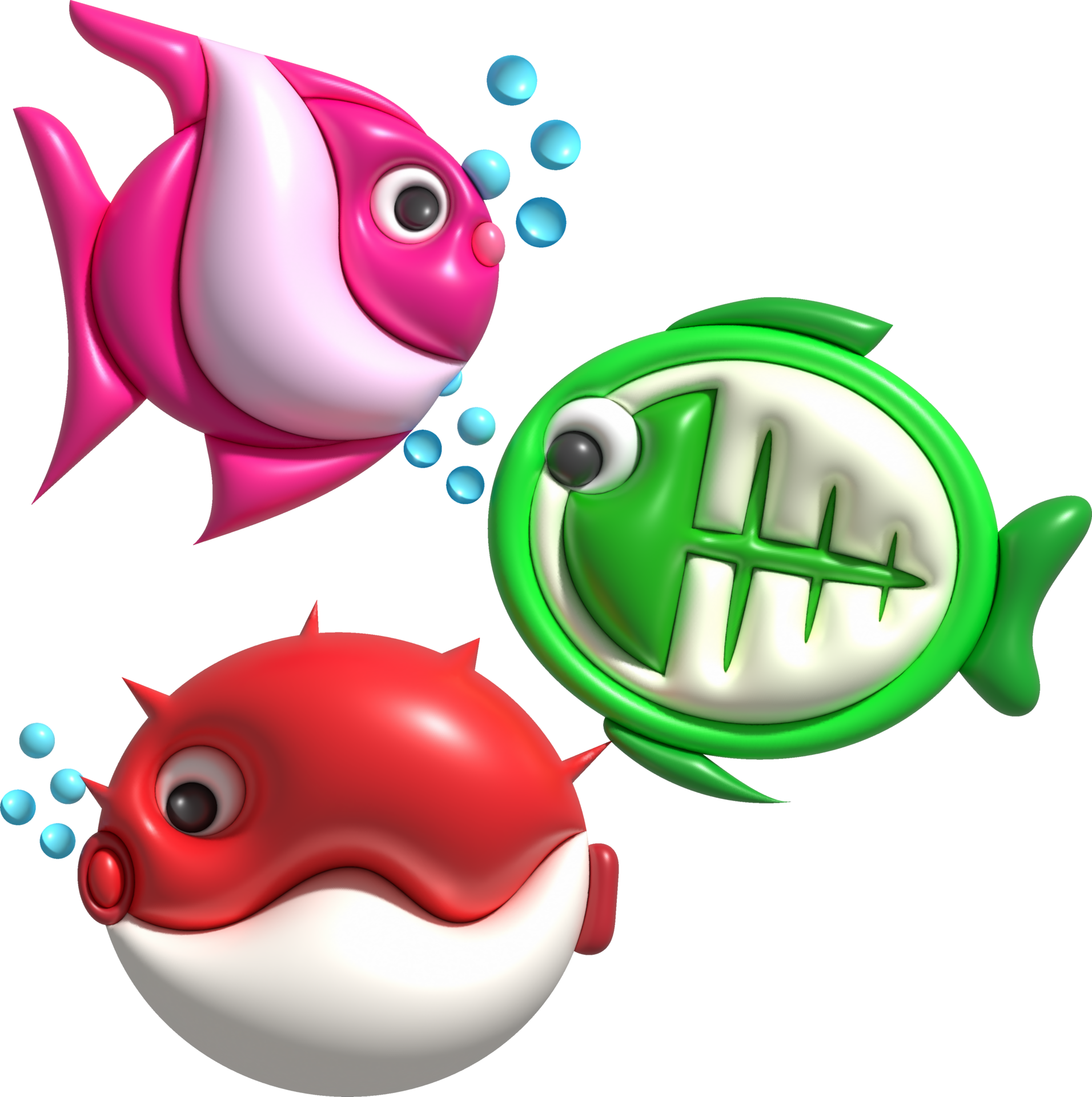 3D illustration Cute underwater animals Sea fish popular color fish ...