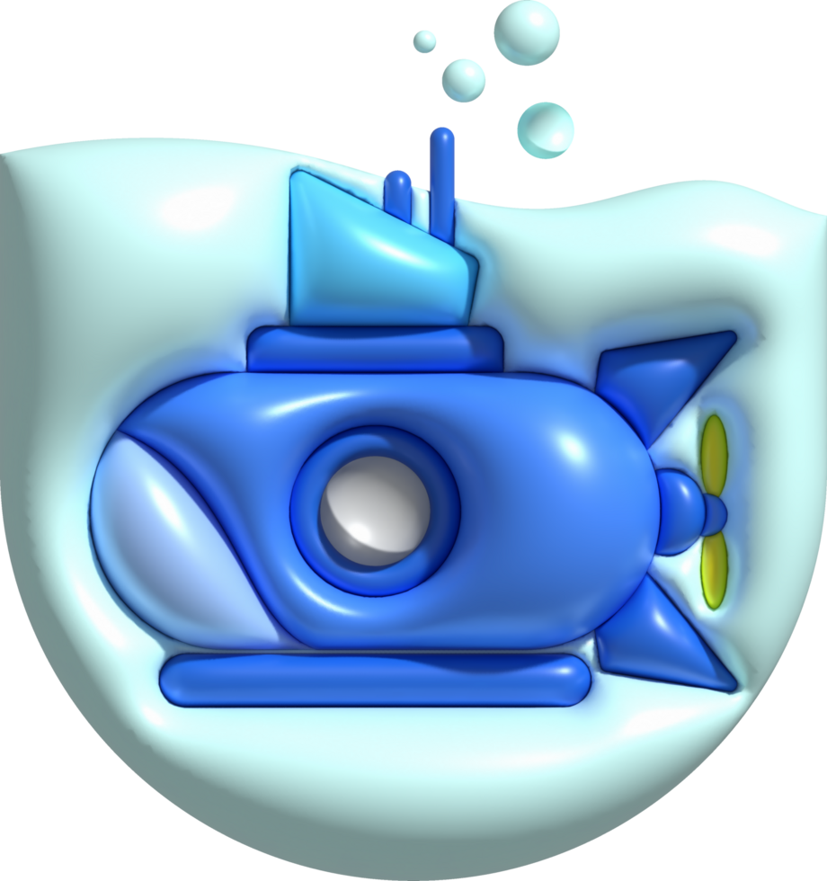 3D illustration  Submarine undersea with bubble.Kids toys minimal style. png
