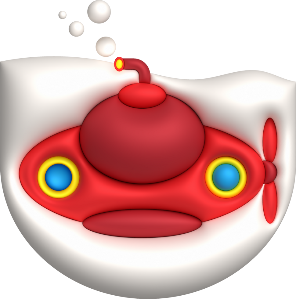 3D illustration  Submarine undersea with bubble.Kids toys minimal style. png
