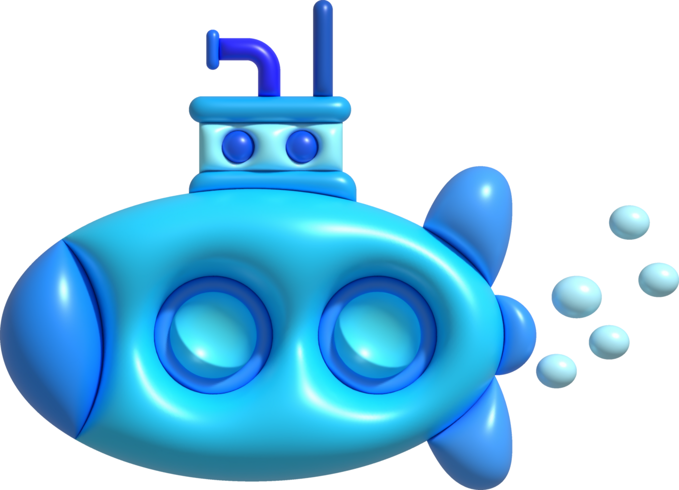 3D illustration  Submarine undersea with bubble.Kids toys minimal style. png