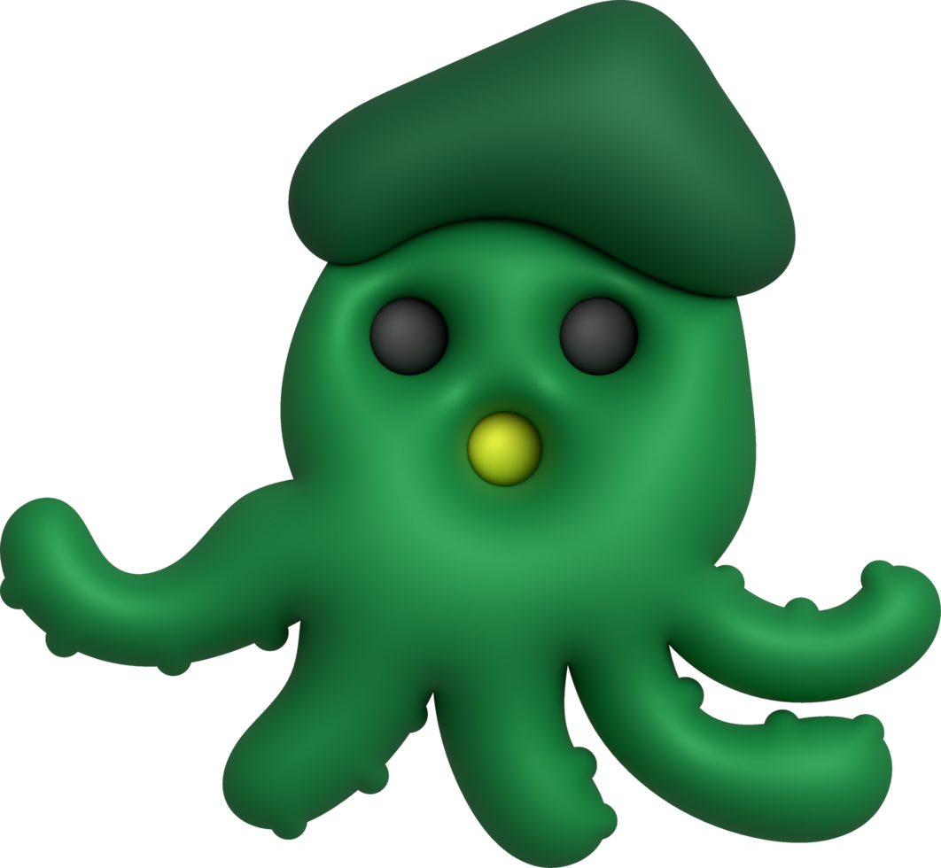 3D illustration Cute underwater animals squid and octopus. minimal style. png