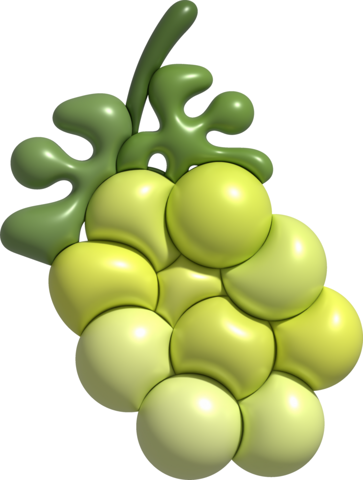 3d ilustración manojo de uvas y uva hojas. mínimo estilo. png