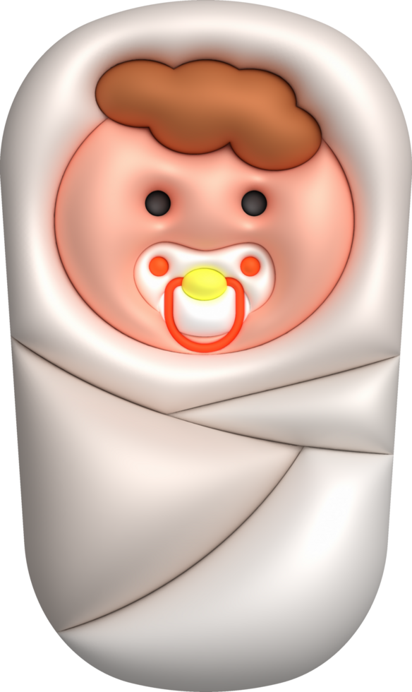 3D illustration newborn sleeping baby wrapped in a blanket.Pillow and blanket for child. minimal style. png