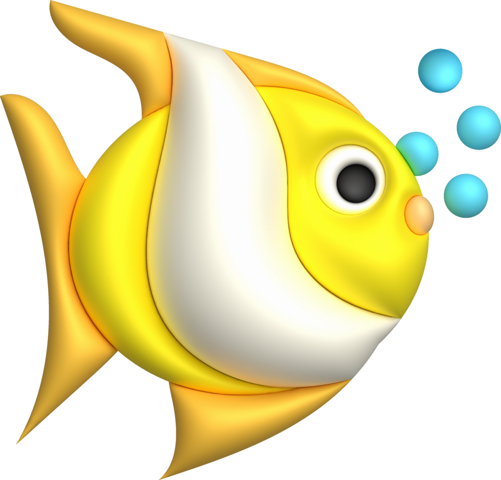 3D illustration Cute underwater animals Sea fish popular color fish. minimal style. png