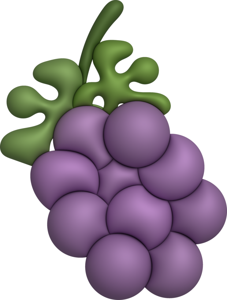 3D illustration Bunch of grapes and grape leaves. minimal style. png