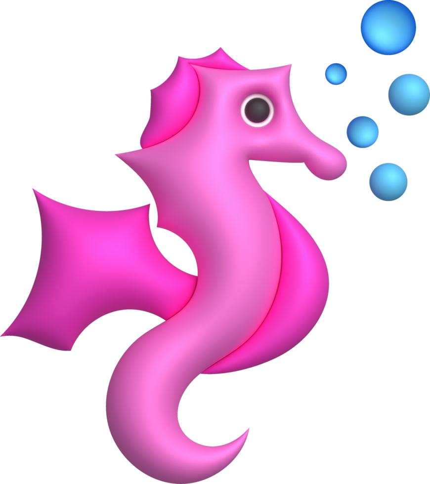 3D illustration Cute underwater animals sea horse. minimal style. png