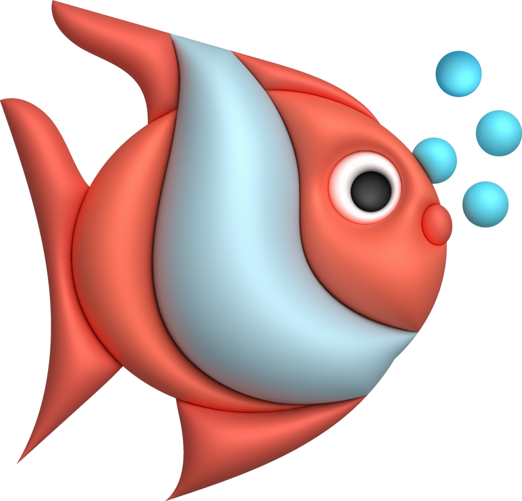 3D illustration Cute underwater animals Sea fish popular color fish. minimal style. png