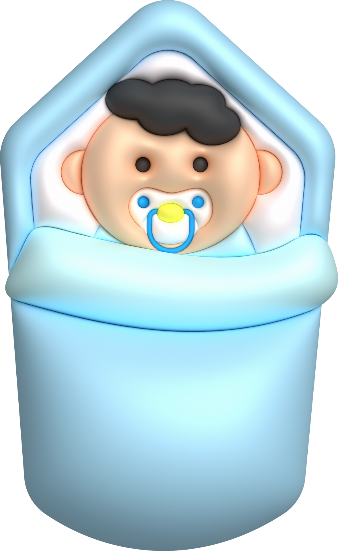 3D illustration newborn sleeping baby wrapped in a blanket.Pillow and