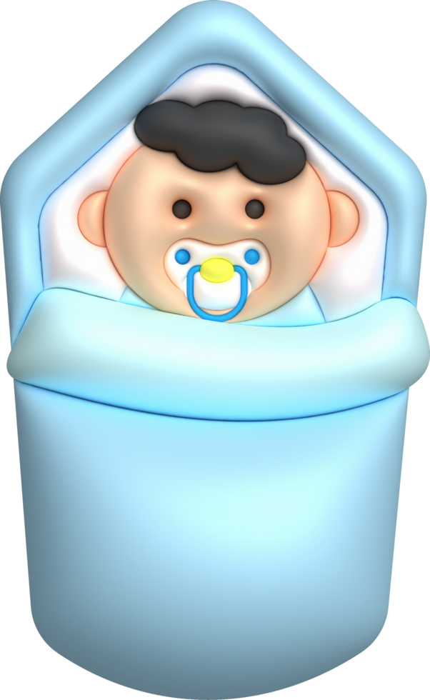 3D illustration newborn sleeping baby wrapped in a blanket.Pillow and blanket for child. minimal style. png