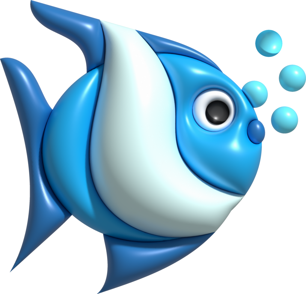 3D illustration Cute underwater animals Sea fish popular color fish. minimal style. png