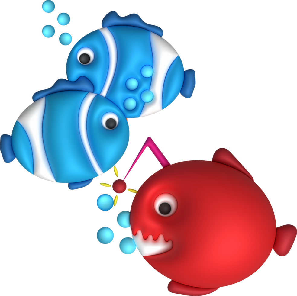 3D illustration Cute underwater animals Sea fish popular color fish. minimal style. png