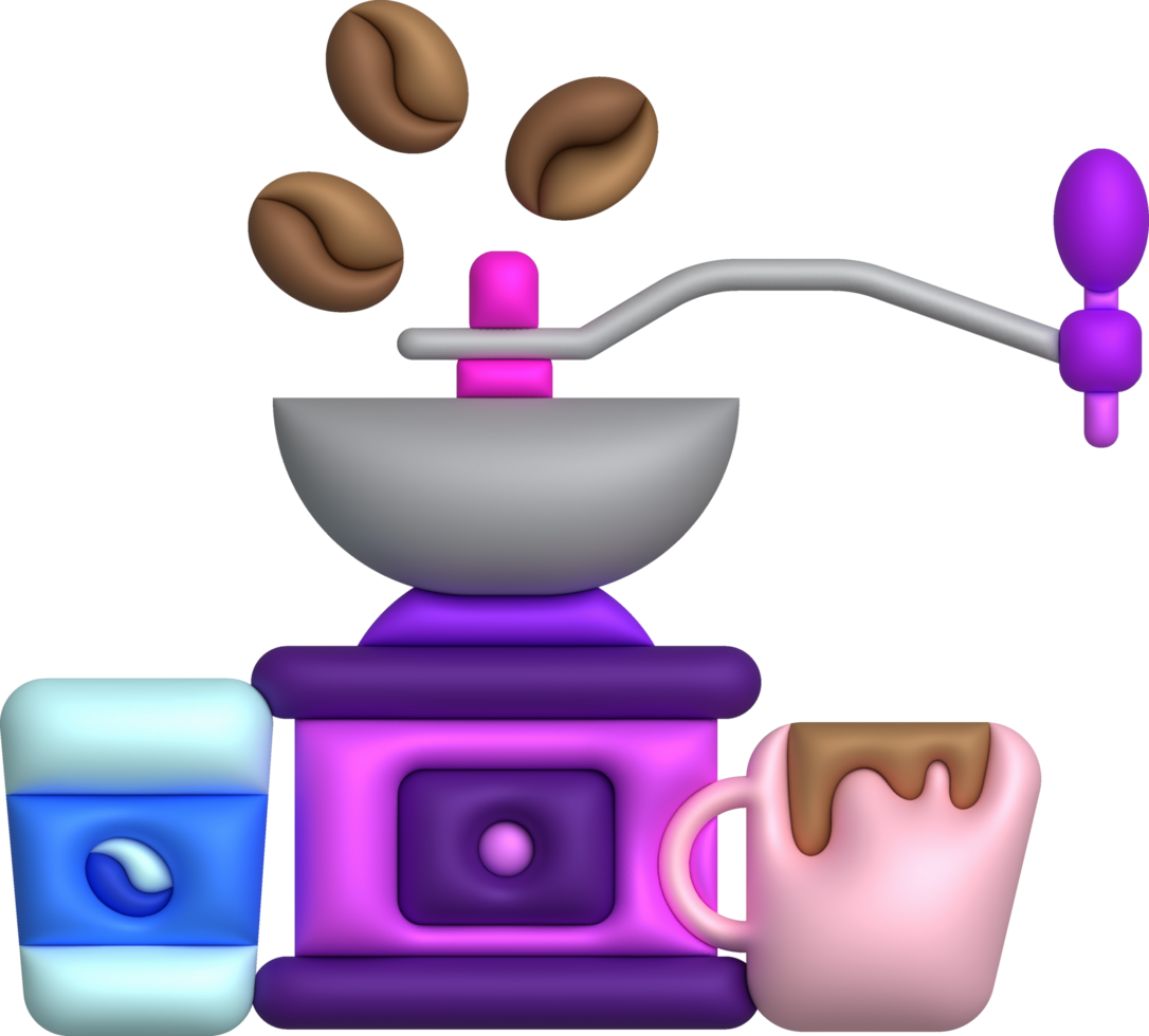 3d illustratie retro stijl handleiding koffie Slijper en koffie mok koffie winkel concept. png