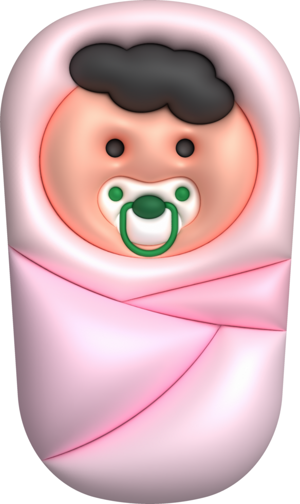 3D illustration newborn sleeping baby wrapped in a blanket.Pillow and blanket for child. minimal style. png