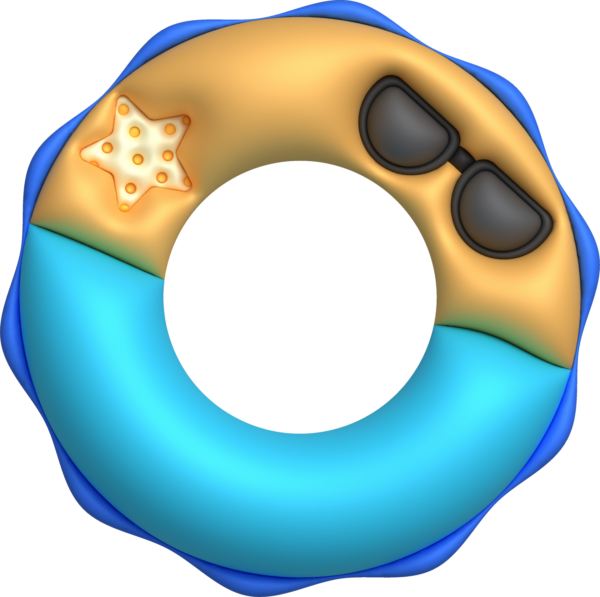 3D illustration Swimming rings destroy goggles and starfish.,Swim