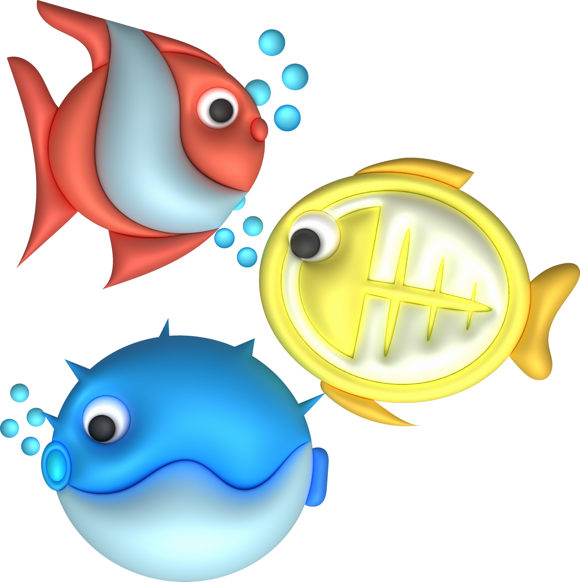 3D illustration Cute underwater animals Sea fish popular color fish ...