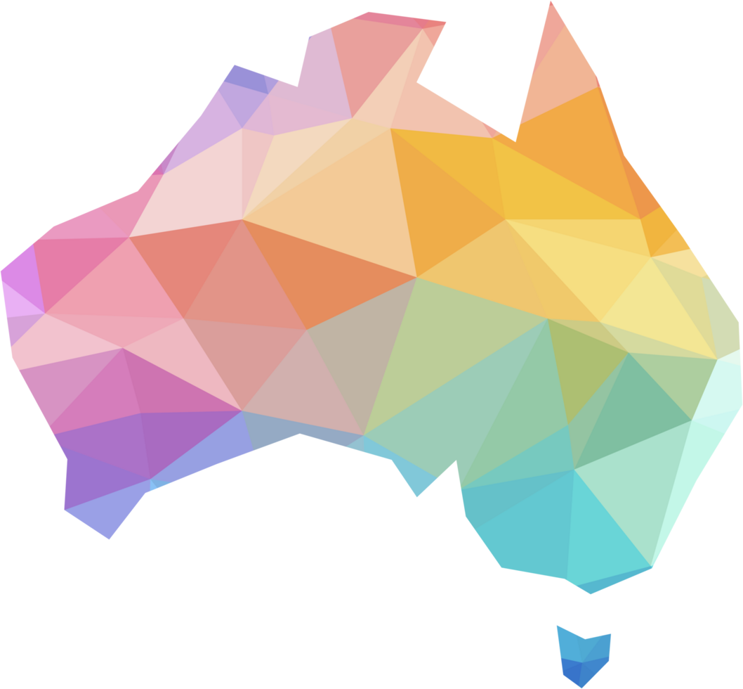 colorful abstract low polygonal of australia map. png
