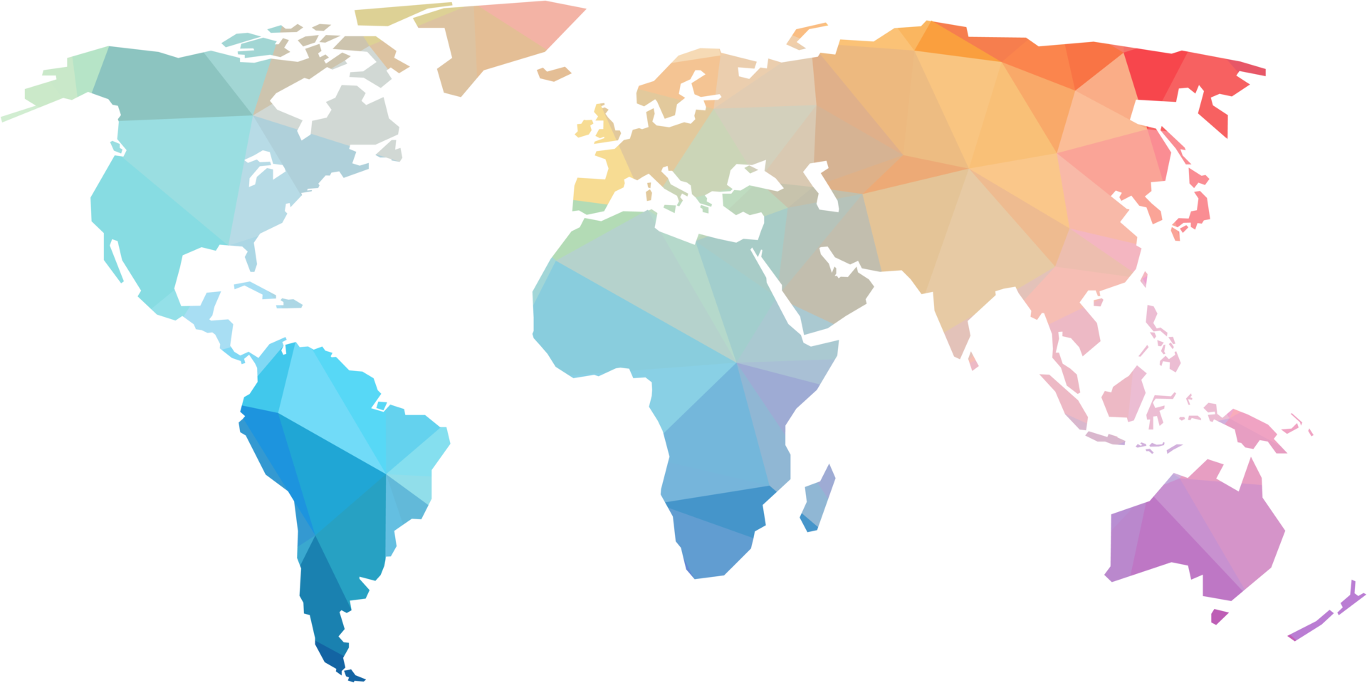 colorful abstract low polygonal of world map. png
