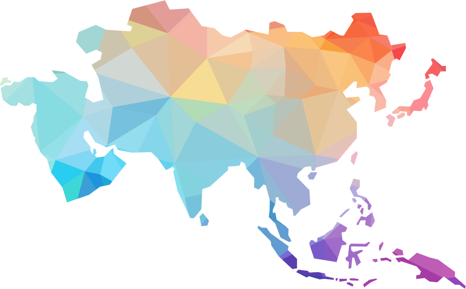 colorful abstract low polygonal of asia map. png