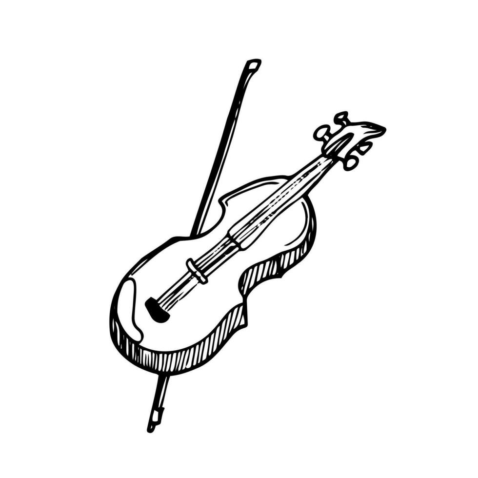 Doodle Violin icon hand drawn sketch. Isolated vector