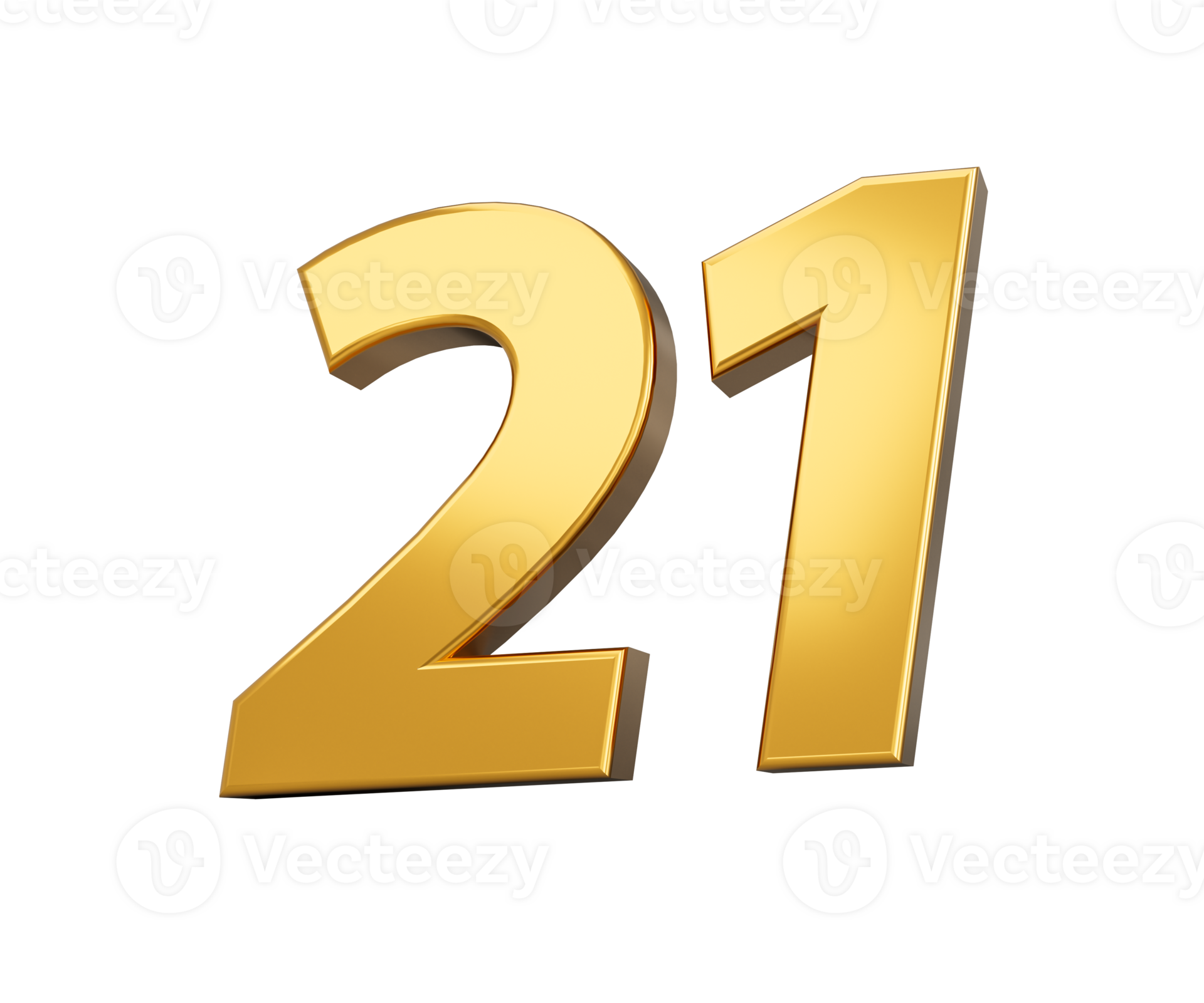 Gold number 21 Twenty one shiny 3d number 21 made of gold 3d
