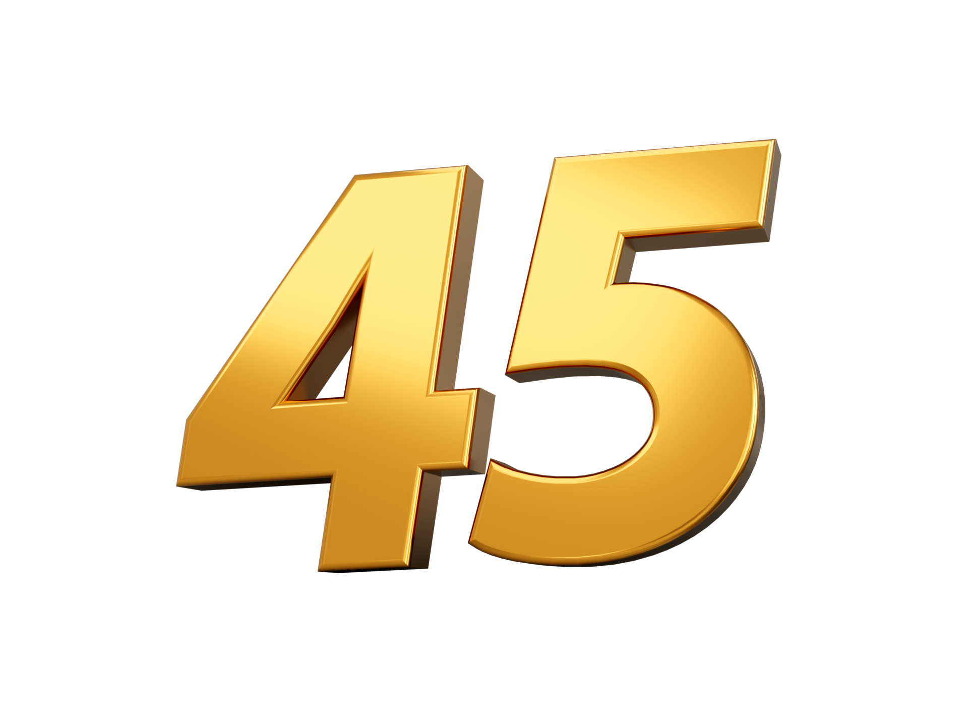 Gold number 45 Forty five shiny 3d number 45 made of gold 3d