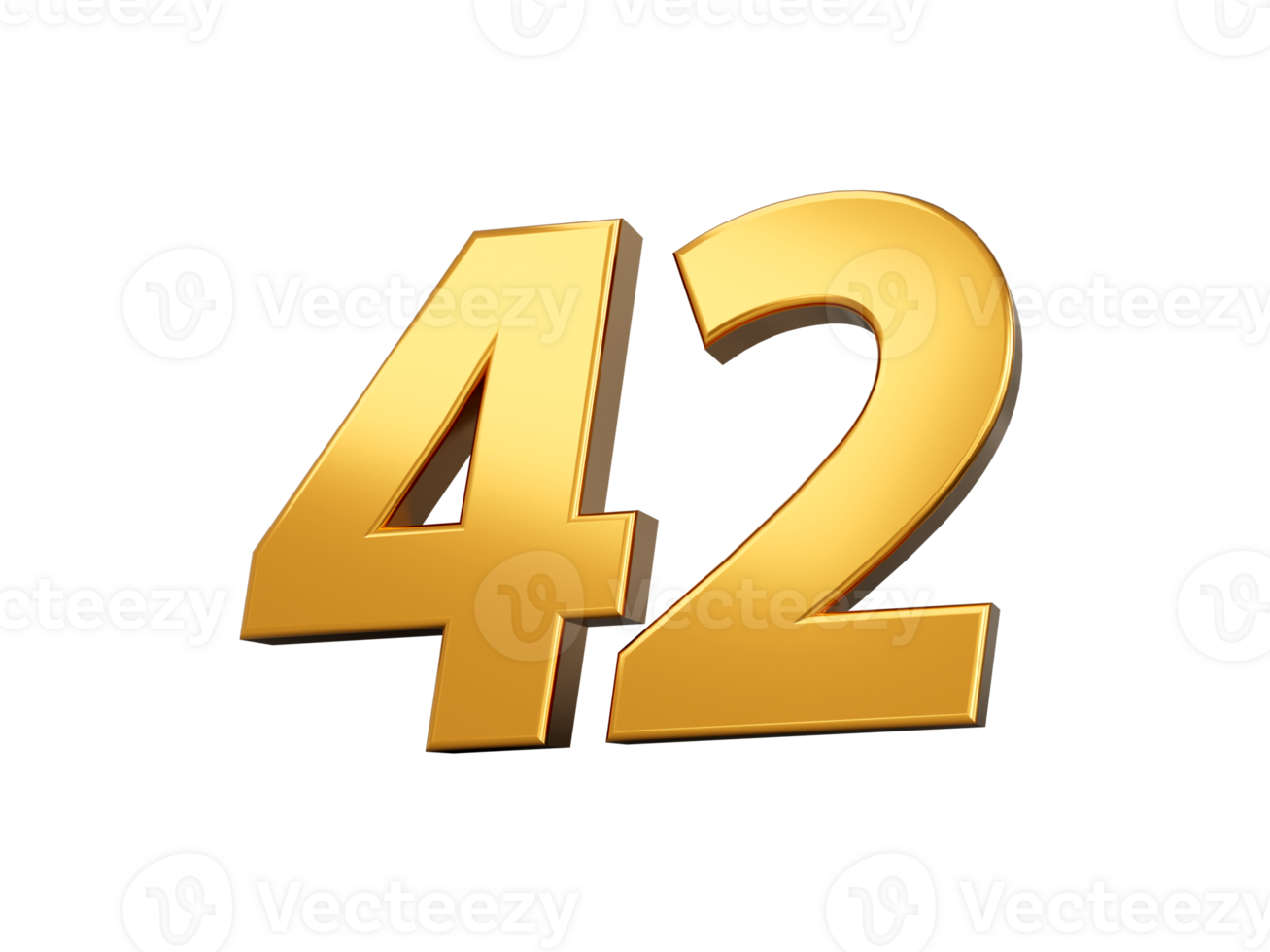 Gold number 42 Forty two shiny 3d number 42 made of gold 3d illustration png