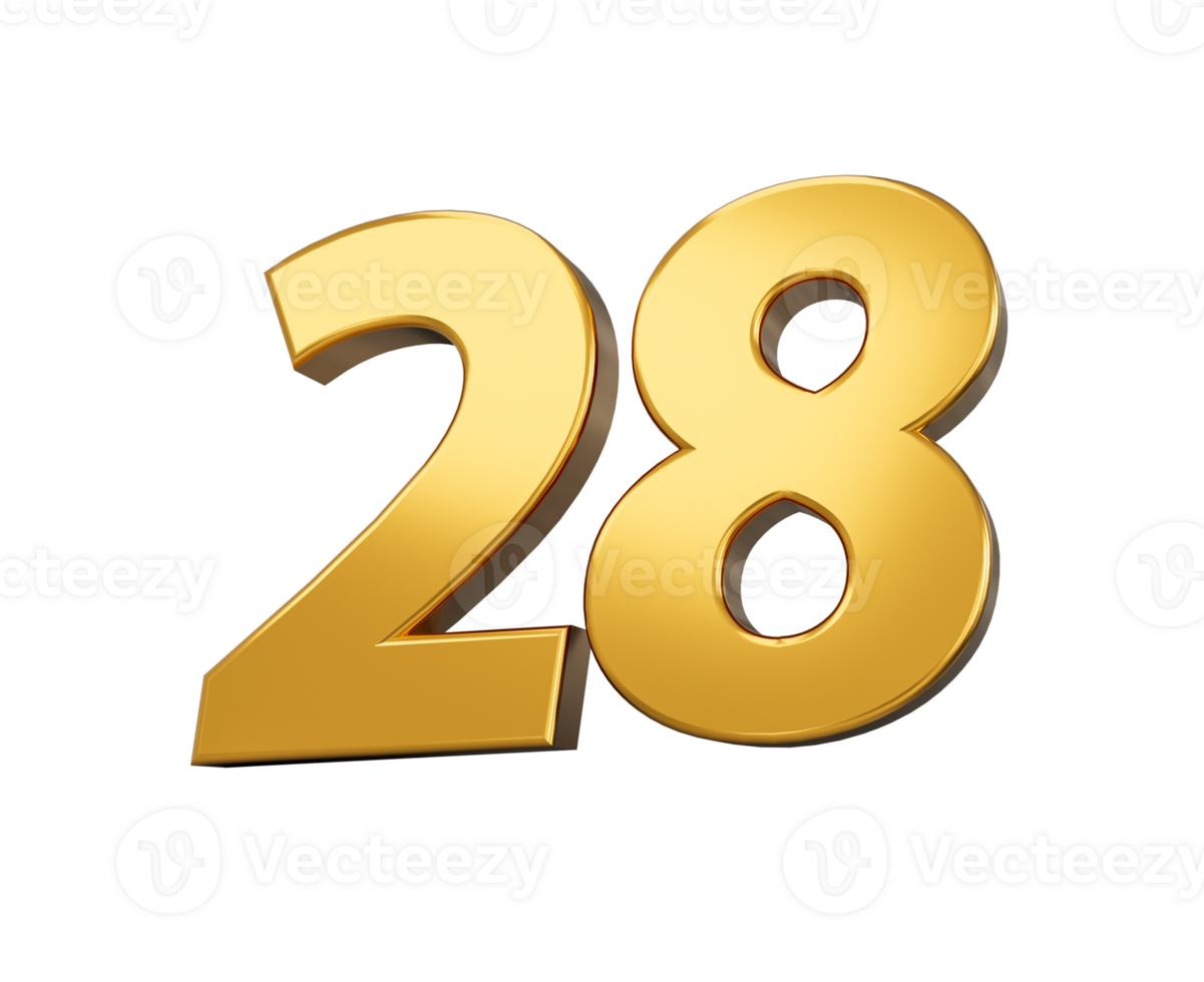 Gold number 28 Twenty eight shiny 3d number 28 made of gold 3d Gold number 28 Twenty eight shiny 3d number 28 made of gold 3d