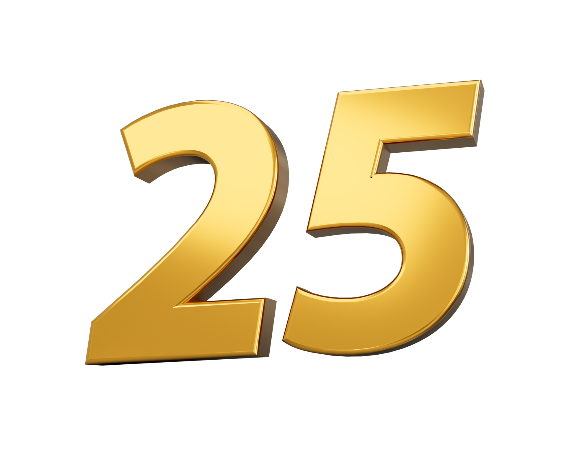 Gold number 25 Twenty five shiny 3d number 25 made of gold 3d