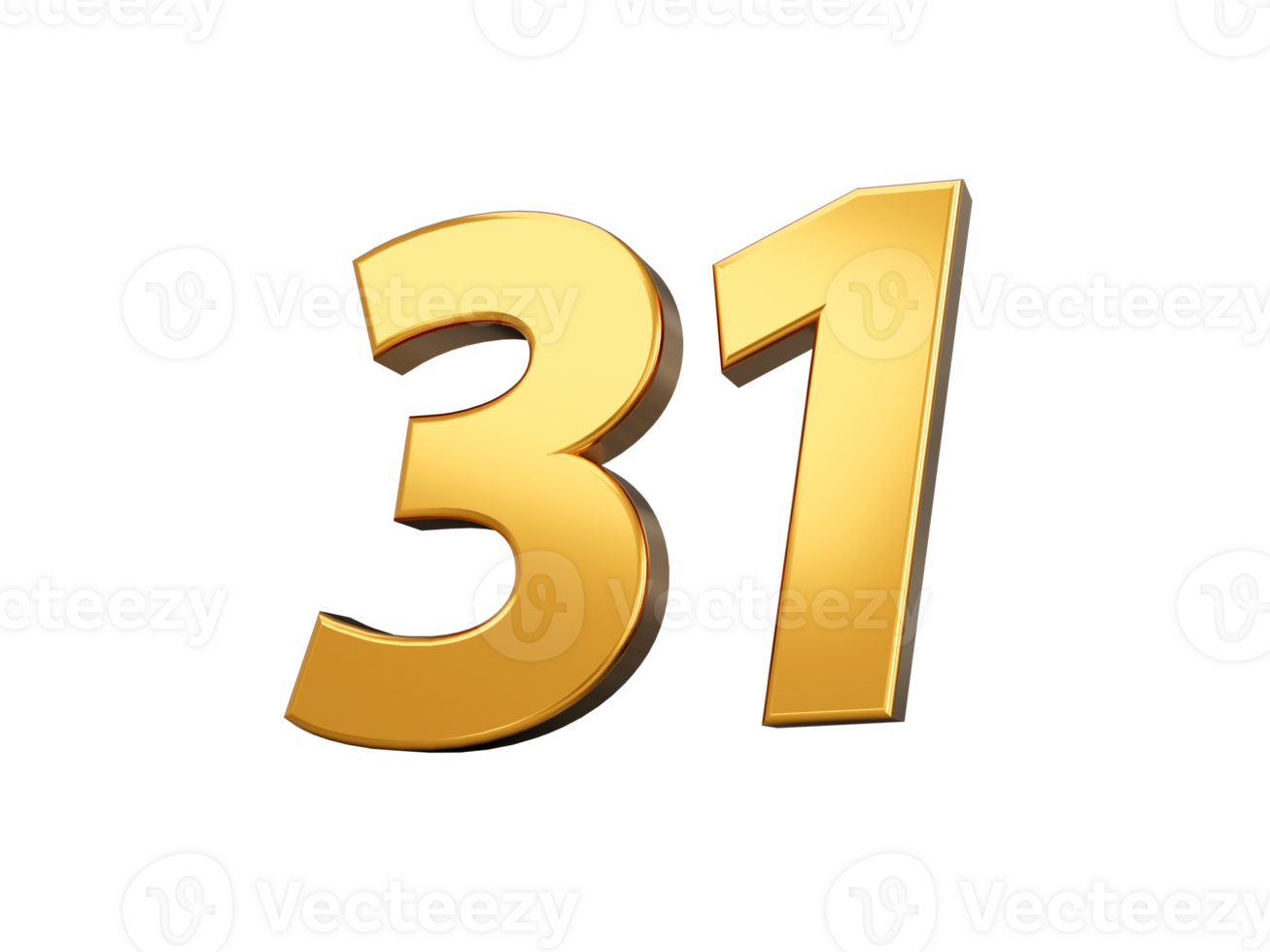 Gold number 31 Thirty one shiny 3d number 31 made of gold 3d